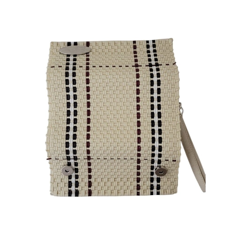 Madeleine Vieira Beige Woven Plastic Tri Fold Women's Wristlet Clutch Wallet - Picture 4 of 8